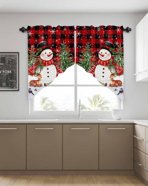 Red Plaid Snowman Christmas Swag Curtains for Living Room/Bedroom, Elk Tree Snowflake Xmas Swag Kitchen Curtain Valances for Windows, Tier Topper Scalloped Curtain 2 Panels, 72" W x 36" L Red Plaid Snowman Christmas Swag Curtains for Living Room/Bedroom, Elk Tree Snowflake Xmas Swag Kitchen Curtain Valances for Windows, Tier Topper Scalloped Curtain 2 Panels, 72" W x 36" L