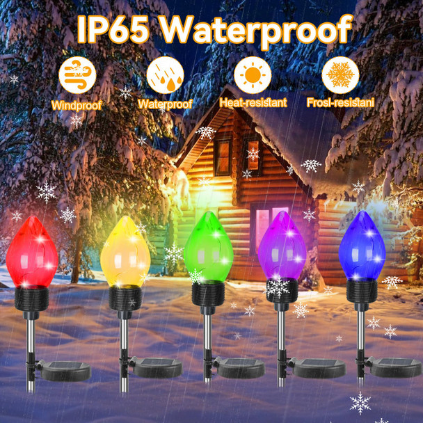 5 Pack C9 Solar Christmas Lights, Solar Christmas Lights Outdoor with 2 Lights Modes, IP65 Waterproof Solar Christmas Pathway Lights Outside Yard Lawn Path Garden Xmas Holiday Decor (Multicolor)