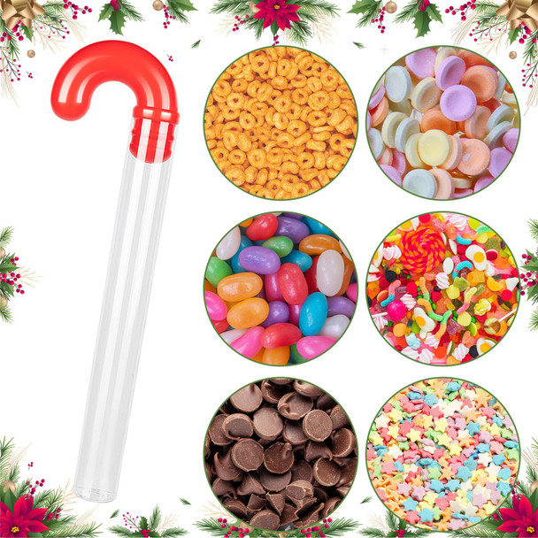 12Pcs Christmas Candy Cane Tubes, Clear Candy Containers with Red Topper, Plastic Tubes for Sweets for Christmas Party Supplies