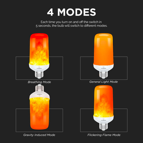 Hudson LED Halloween Lights - Flame Effect Light Bulbs with 4 Mode Upside Down Effect - 3W Flickering Flame Light Bulb E26/E27 Base (1 Pack) - Orange Fire Light Flame Bulb for Indoor/Outdoor/Home