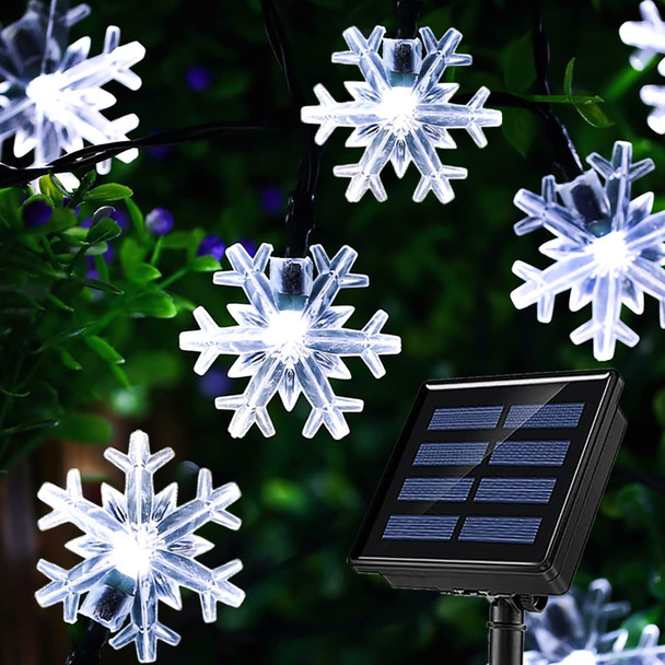 HUGSVIK 100 LED Solar Snowflake Lights String, 55Ft Solar Christmas Lights Outdoor Waterproof, 8 Mode Outdoor Snowflake Christmas Lights for Christmas Tree Garden Patio Arbor Garland (Cool White)