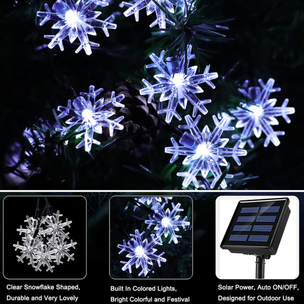 HUGSVIK 100 LED Solar Snowflake Lights String, 55Ft Solar Christmas Lights Outdoor Waterproof, 8 Mode Outdoor Snowflake Christmas Lights for Christmas Tree Garden Patio Arbor Garland (Cool White)