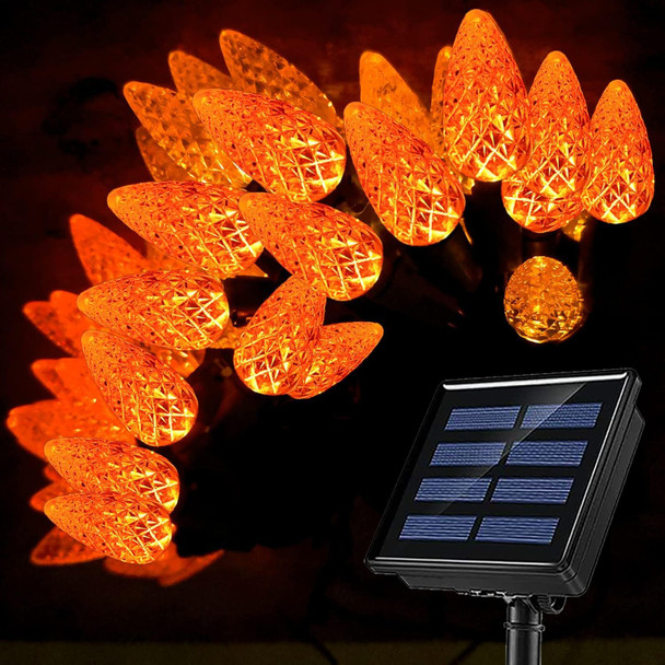 HUGSVIK 100 LED C6 Solar Orange Halloween Lights, 8 Modes Orange Christmas Lights for Outdoor, Waterproof Solar Orange Lights for Halloween, Christmas Tree Thanksgiving, Fall Garden Yard and Patio