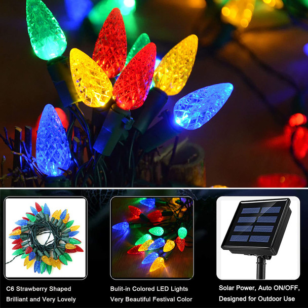 HUGSVIK 39Ft 100 LED Solar C6 Christmas Lights Outdoor, 8 Modes Solar Christmas Strawberry Lights, Waterproof Outdoor Solar Christmas String Lights for Xmas Tree, Holiday, Garden, Patio, Arbor Decor HUGSVIK 39Ft 100 LED Solar C6 Christmas Lights Outdoor, 8 Modes Solar Christmas Strawberry Lights, Waterproof Outdoor Solar Christmas String Lights for Xmas Tree, Holiday, Garden, Patio, Arbor Decor