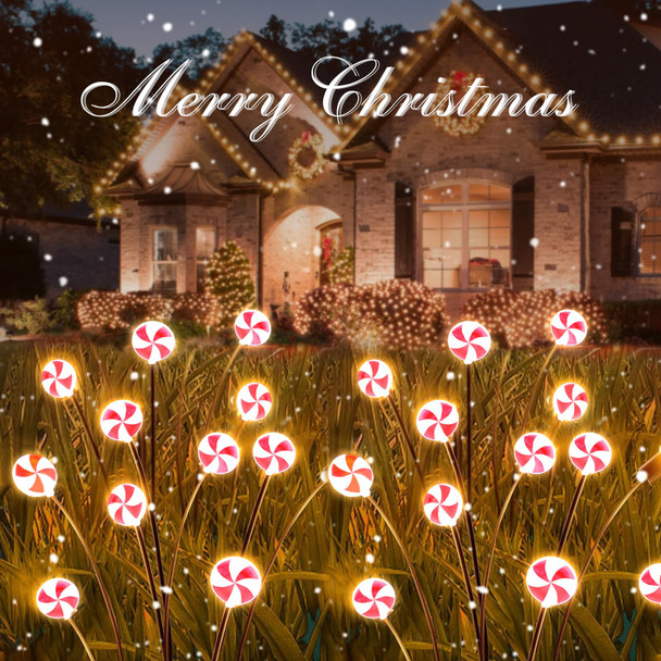 Christmas Decorations Outdoor Candy Lights, 4 Packs 32LEDs Solar Pathway Lights Swaying by Wind, 2 Modes Waterproof Solar Stake Lights for Christmas Garden Yard Porch Patio Pathway