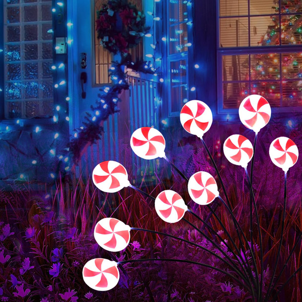 Christmas Decorations Outdoor Candy Lights, 4 Packs 32LEDs Solar Pathway Lights Swaying by Wind, 2 Modes Waterproof Solar Stake Lights for Christmas Garden Yard Porch Patio Pathway
