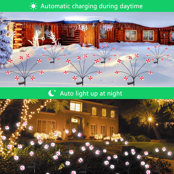 Christmas Decorations Outdoor Candy Lights, 4 Packs 32LEDs Solar Pathway Lights Swaying by Wind, 2 Modes Waterproof Solar Stake Lights for Christmas Garden Yard Porch Patio Pathway