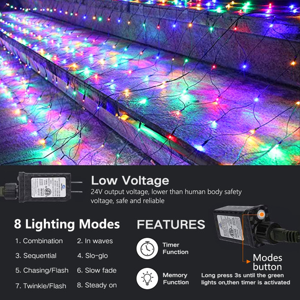 iBaycon 5ft x 5ft Net Lights Outdoor Mesh Lights, 8 Modes Timer Connectable Waterproof Christmas Lights for Trees, Bushes, Wedding, Garden, Outdoor Decorations (Multicolor, Green Wire)
