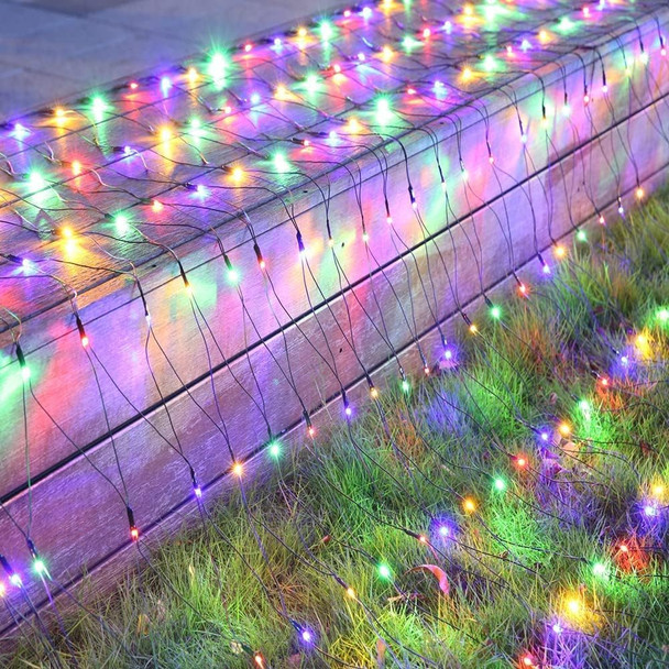 iBaycon 5ft x 5ft Net Lights Outdoor Mesh Lights, 8 Modes Timer Connectable Waterproof Christmas Lights for Trees, Bushes, Wedding, Garden, Outdoor Decorations (Multicolor, Green Wire)