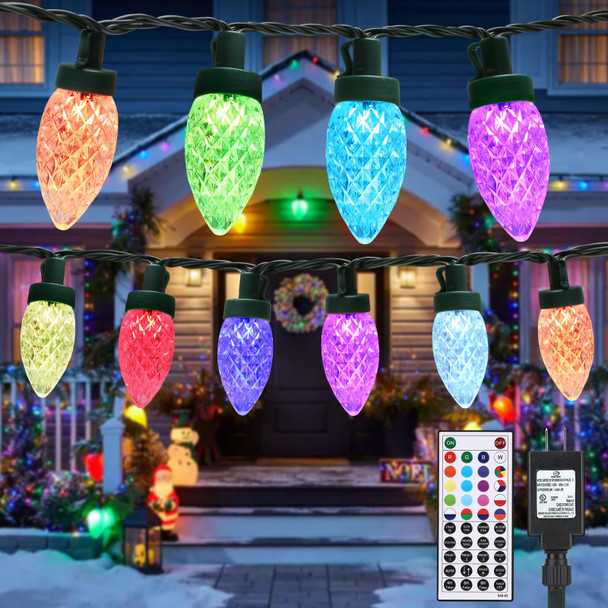 iBaycon RGB C9 Christmas Lights Outdoor, 100 LED 66ft Color Changing String Lights, Connectable Remote Control Waterproof C9 String Lights for Christmas Holiday Decorations