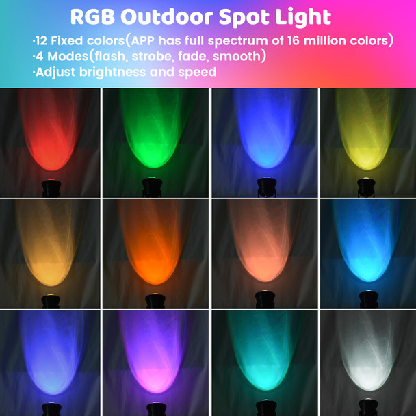 IC ICLOVER Outdoor Spot Lights, Smart APP & Remote Control Color Changing Landscape Lights, 12W LED Landscape Lighting, IP68 Waterproof RGB Outdoor Spotlights for Yard Tree Christmas Year-2 Pack