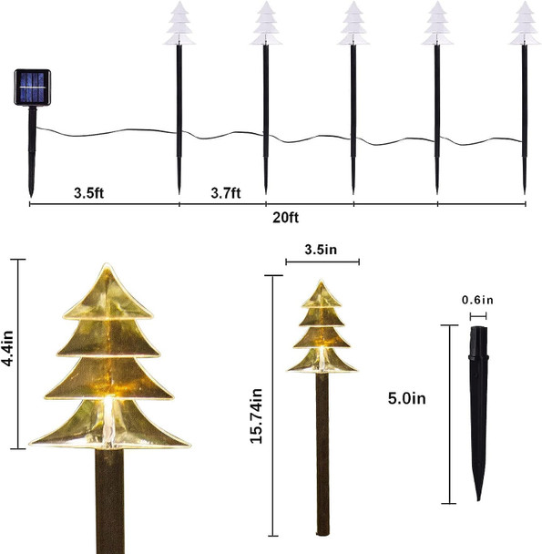 ILLUMI Christmas Solar Pathway Lights, Set of 5 Waterproof Landscape Christmas Lights, Stake Christmas Decorations, LED Lights for Yard Lawn Patio Walkway Decor (5PCS-Warm White-Tree)