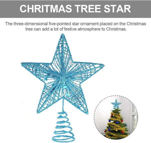 IMIKEYA Christmas Star Tree Topper: Glittered Christmas Tree Topper Metal 3D Hollow Tree Topper Christmas Treetop Star Tree Topper for Christmas Tree Decoration Home Bar Office Decor (Blue)