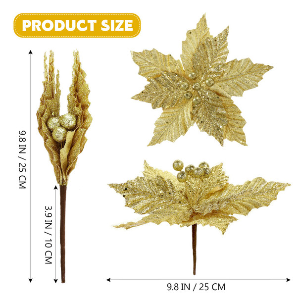 IMIKEYA Christmas Glitter Poinsettia Flowers：10PCS Christmas Tree Flowers 9.8" Christmas Artificial Flowers Poinsettia Flower Faux Christmas Flowers for Xmas Tree Wedding Party Wreath Decor