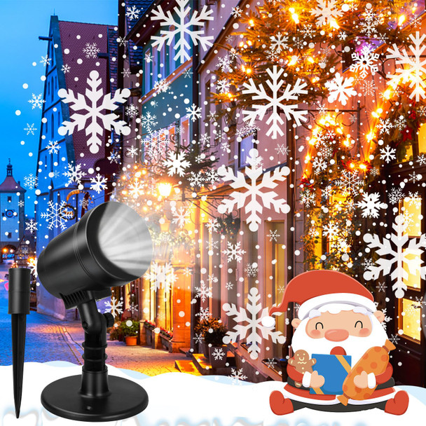 Christmas Snowflake Projector Light Outdoor, Waterproof Christmas Laser Lights with Four Patterns, Snowfall Led Projector Lights for Xmas Indoor Home Party Garden Patio