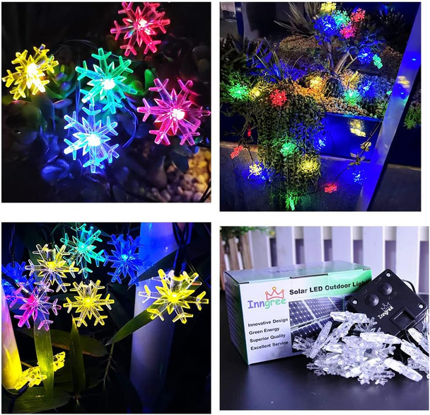 Solar Christmas Fairy String Lights 20 ft 30 LED 8 Modes Solar Snowflake Outdoor Waterproof Powered String Lights for Garden Patio Yard Home Christmas Tree Parties(Multicolor)