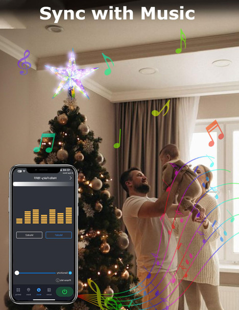 Christmas Tree Star 50LEDs, 11.5'' Smart Lighted Tree Topper Christmas Tree Decorations, 18 Modes, Bluetooth App Control with Timer, Star Tree Topper LED Christmas Lights Indoor Outdoor