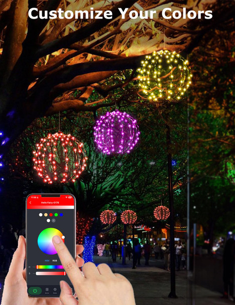 3 Pack 12" Smart Sphere Hanging Christmas Ball Lights Outdoor, Preset Lightshow Foldable Color Changing Christmas Lights, Bluetooth APP RGB Fairy Lights for Christmas Decorations