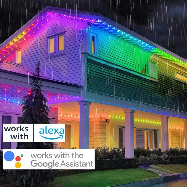 RGB IC Permanent Outdoor String Lights, IP65 Waterproof Eave Lights with Multiple Scenes Modes, Alexa, App Control, Smart LED Strip Lights for Roof Garden Balcony Porch Patio Gazebo, 25ft