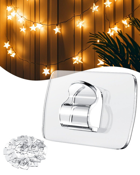 Mini Light Clips Small Adhesive Hooks: Indoor 100 Clear Mini Clips and 110 Strips for Hanging - Tiny Decorative Wall Hooks for Lights - Christmas Decorations Halloween Decor Small Hooks