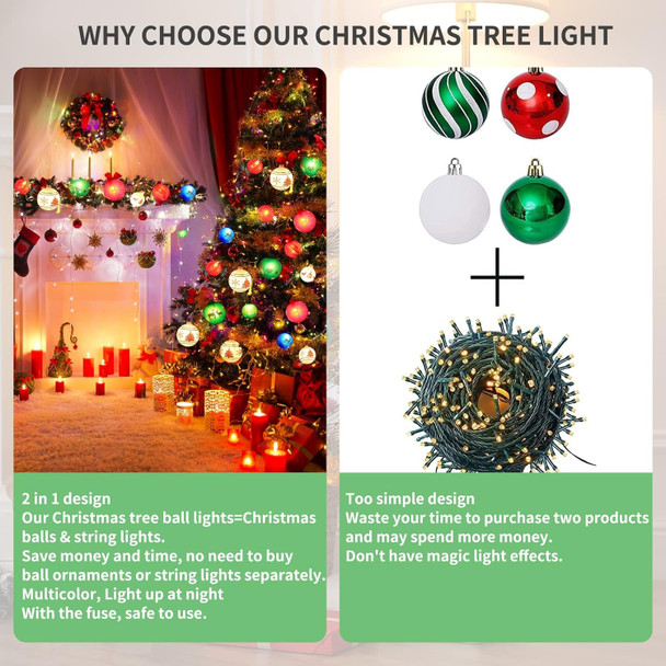 Christmas Ball Ornament Lights,28ft 25 Bulbs Christmas Tree Lights, Indoor Christmas String Lights,Plug in Expandable Wire Lights for Christmas Holiday Party
