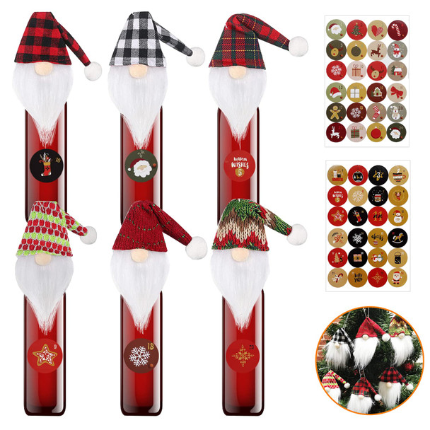6 Pieces Christmas Wine Bottle Cover Gnome Faceless Doll Wine Bottle Cover Cute Xmas Champagne Bottle Cover Christmas Tree Hanging Ornaments with Xmas Stickers for Home Christmas Party Decoration