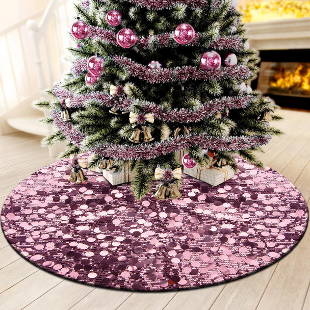 Pink Candy Tree Skirt, Small Sequin Christmas Tree Skirt 36 Inch, Xmas Sparkly Candy Tree Mats for Christmas Tree, Pink Christmas Decorations Ornament