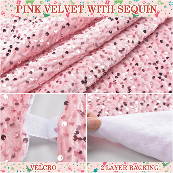 Pink Christmas Tree Skirt 36 Inch Sequin Tree Skirt, Glitter Sequins Tree Mat for Christmas Tree Decorations, Blush Pink Xmas Tree Skirts for Pink Christmas Ornaments