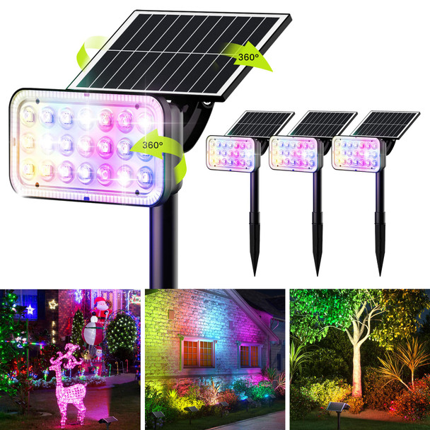 JACKYLED Christmas Solar Spot Lights, 84 LED RGB Solar Lights Outdoor Waterproof with 9 Modes, 360° Adjustable Solar Landscape Spotlights for Halloween Xmas Decorations, Yard, Garden, Path, 4 Pack JACKYLED Christmas Solar Spot Lights, 84 LED RGB Solar Lights Outdoor Waterproof with 9 Modes, 360° Adjustable Solar Landscape Spotlights for Halloween Xmas Decorations, Yard, Garden, Path, 4 Pack