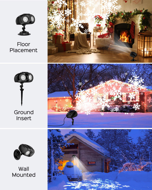 Snowflake Projector Lights JACKYLED Dual-Head Christmas Snowflake Light Projector HD Outdoor Indoor Festival Lighting Decoration with Remote, Timer, and 16.4ft Cord for Xmas, Year, Winter Party