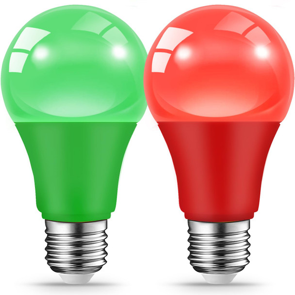 Red Green Light Bulbs for Christmas, 9W(60W Equivalent) E26 Base Red Green Bulb for Christmas Halloween,Wedding,Party,Bar,Porch,Holiday Lighting,Home Decor, 2-Pack (Red + Green)