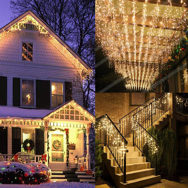 LED Icicle Lights, 8 Modes 19.7FT 150 LEDs Christmas Short Curtain Fairy Hanging Ceiling Extendable Lights for Wedding Balcony Doorway Outdoor Indoor Decoration Warm White, 6M05