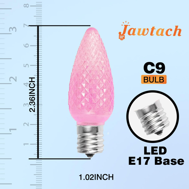 C9 LED Christmas Light Bulbs - 25 Pcs C9 LED Bulbs Pink for E17 Candelabra Base - 1W for Outdoor String Lights, Holiday Decoration