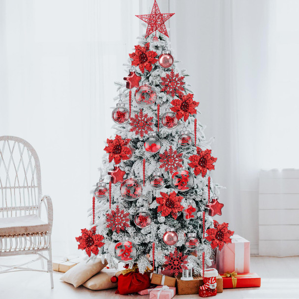 Jenaai 80 Pcs Clear Christmas Ball Ornaments Set Transparent Shatterproof Decorative Ball Christmas Hanging Baubles with Stuffed Delicate Decoration for Xmas Tree Decor Holiday Party (Red)