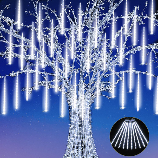 JJGoo Christmas Lights Meteor Shower Rain Lights, 10 Tube 12 inch 240 LEDs Icicle Lights Outdoor Raindrop Lights for Xmas Halloween Wedding Party Tree Holiday Decoration, White