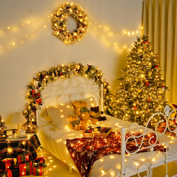 JMEXSUSS Connectable Warm White Christmas Lights Indoor, 8 Modes Christmas Tree Lights Plug in Twinkle Fairy String Lights for Bedroom, 33ft 100 LED Christmas Lights Outdoor for Christmas Tree Decor