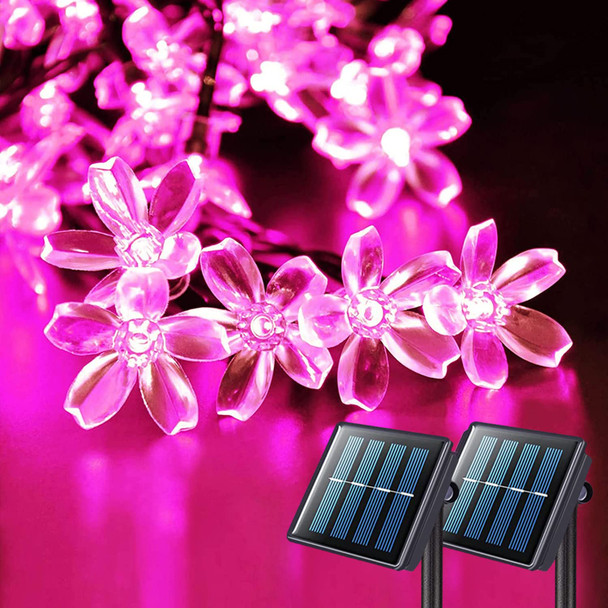 JMEXSUSS 2 Pack Pink Solar Flower String Lights, Each 30.6FT 50LED Pink Solar Lights Outdoor Waterproof, 8 Mode Pink Cherry Blossoms Fairy Lights for Garden Patio Lawn Valentines Day Decorations