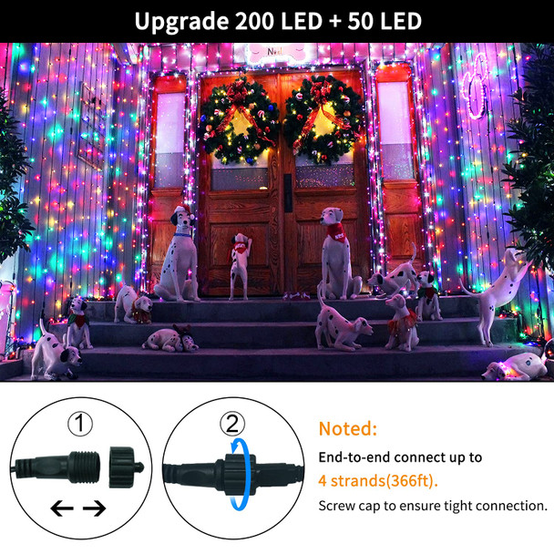 JMEXSUSS 8 Modes Christmas Tree Lights Multicolor, 250 LED Multicolor Christmas Lights Indoor, 91.5ft Green Wire Waterproof Christmas Lights Outdoor for Tree Party Garden Patio Christmas Decoration