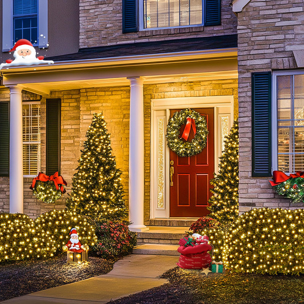 JMEXSUSS 360 LED Net Lights Outdoor Mesh Lights, 12 ft x 5 ft Christmas Net Lights Outdoor Connectable Plug in, Warm White Net Lights for Bushes Christmas Tree Decoration（Transparent Wire）