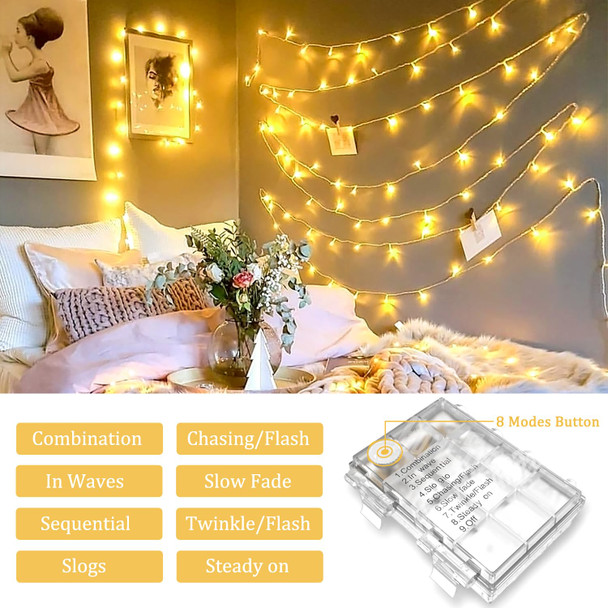 JMEXSUSS 2 Pack Battery Operated Christmas Lights Outdoor Indoor, Each 33ft 100 LED Warm White String Lights Battery Powered with Remote, 8 Modes Twinkle Fairy Lights for Christmas Decorations