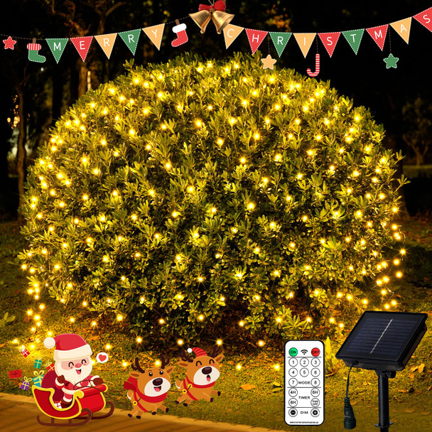 JMEXSUSS 320 LED Solar Net Lights Outdoor Waterproof, 9.8ft x 6.6ft Solar Bush Christmas Lights with Remote, Warm White Solar Mesh Lights for Outside Bush Tree Garden Decor
