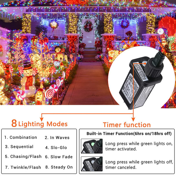 Christmas Lights Multicolor, 75 Ft 200 LED Christmas String Lights Connectable, 8 Modes, Timer, Waterproof Fairy Twinkle Lights for Christmas Party, Garden, Patio, Home, Holiday, Xmas Tree Decorations