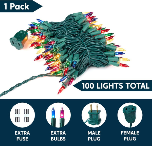 Joiedomi Christmas Lights Outdoor,21.4FT Multicolor Christmas Tree Lights Outside,100 Count String Lights,Green Wire Xmas Lights for Decorations Indoor Holiday Theme Party Yard House