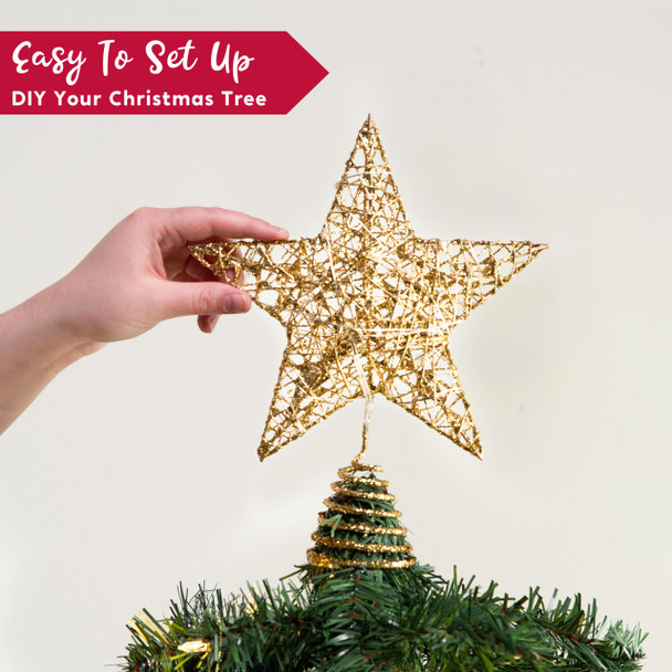 Joiedomi Gold Glitter Star Tree Topper Metal Hallow Tree Star Lighted for Christmas Tree Decorations Home Holiday Xmas Party Indoor Decor