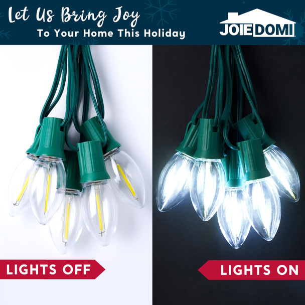 Joiedomi 30.75FT C9 Christmas Pathway Lights, 24 LED Bulbs Stake Lights, White Walkway Lights Waterproof Connectable Green Wire for Christmas Holiday Yard Garden Lawn Sidewalk Decoration