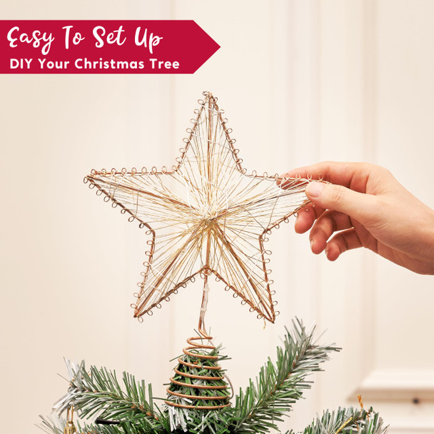 Joiedomi Christmas Tree Toppers, Gold Metal Star Tree Topper, Battery Powered Treetop Ornaments Hollow Star Lighted with Warm White LED Lights for Xmas Tree Decorations, Holiday Party Indoor Decor