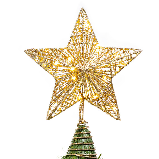 Joiedomi Christmas Tree Toppers, Glitter Gold Star Tree Topper Lighted with Warm White LED Lights for Xmas Tree Decorations, Holiday Party Indoor Decor