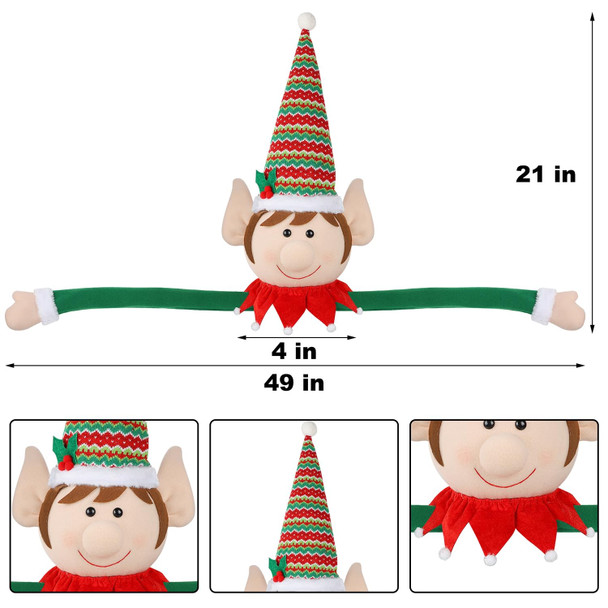 Juegoal Christmas Elf Tree Topper, Large Plush Elves Treetop Hugger with Red Green Stripes Top Hat & Red Collar, Xmas Tree Ornament Supplies Holiday Winter Home Wonderland Party Decorations