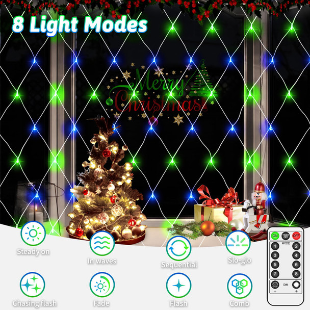 200 LED Christmas Net Lights Outdoor Decorations 3M2M Mesh Lights Fairy String Lights Plug in with Timer 8 Modes Waterproof for Outside Bush Window Wall Patio Fence Party Decor-Blue and Green