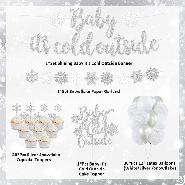 Baby It’s Cold Outside Party Decorations, Banner, Snowflake Balloons, Garland for Winter Wonderland Baby Shower, Christmas, Winter Birthday Party Supplies, Silver (Silver)